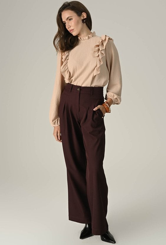 Bordowe spodnie  z szeroką nogawką