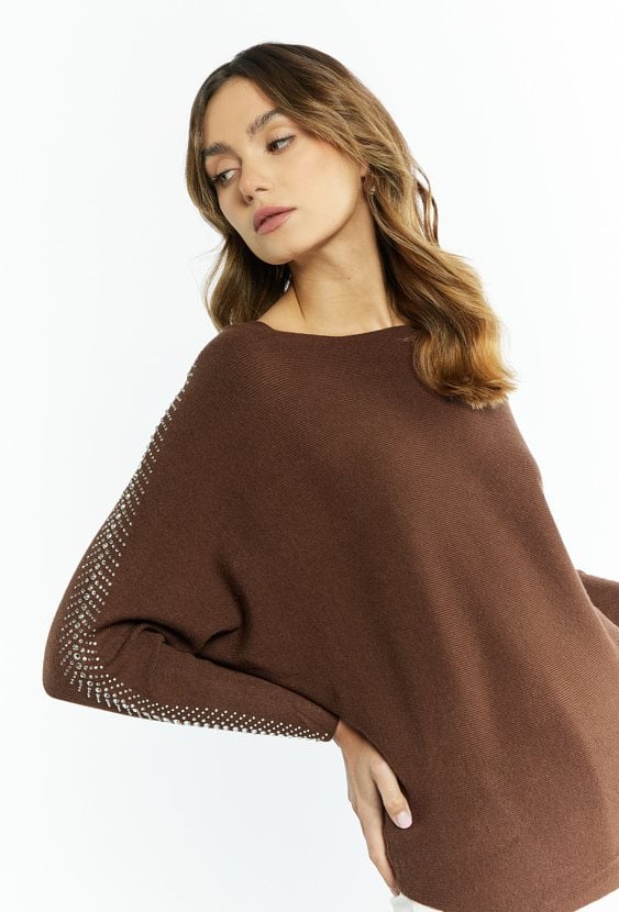 Sweter damski z dżetami na rękawach