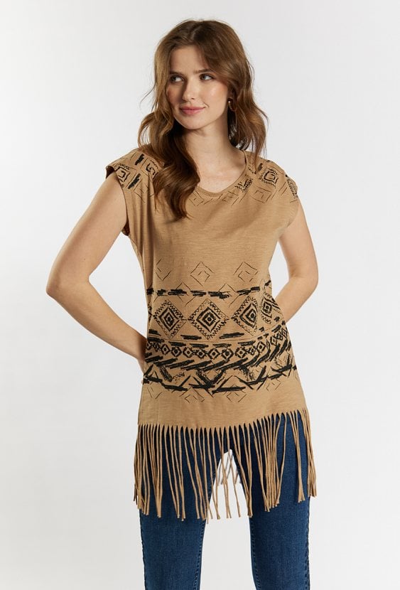 T-shirt z ozdobnymi frędzlami