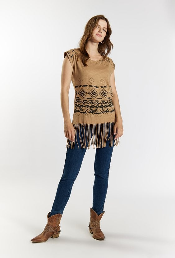 T-shirt z ozdobnymi frędzlami