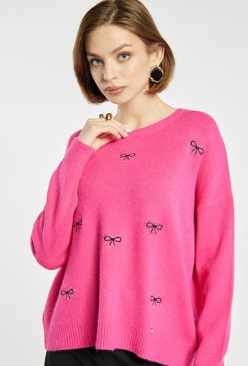 Sweter damski w kokardki