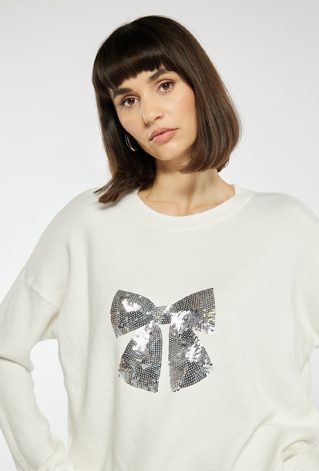 Sweter z cekinową kokardą