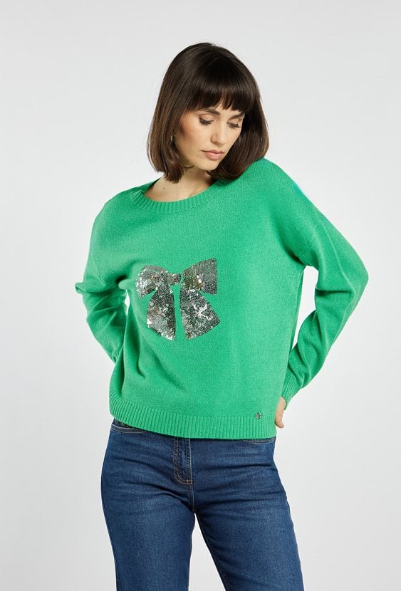 Sweter z cekinową kokardą