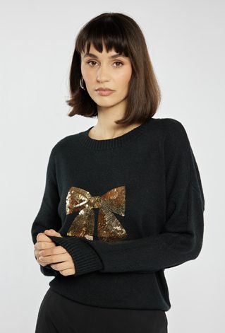 Sweter z cekinową kokardą