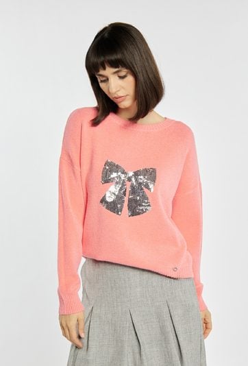 Sweter z cekinową kokardą