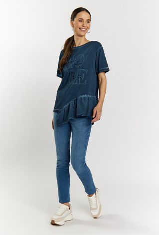 T-shirt damski z asymetryczną falbanką