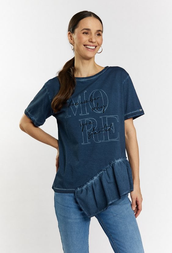 T-shirt damski z asymetryczną falbanką