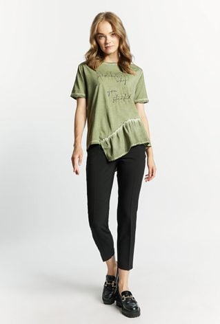 T-shirt damski z asymetryczną falbanką