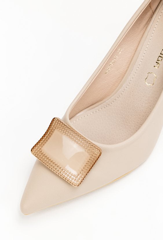 Beżowe czółenka z ozdobną klamrą ECCELENTE