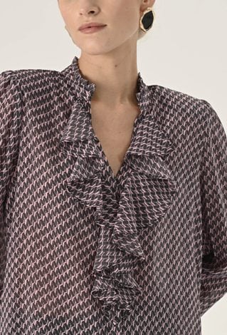 Bluzka ze zwiewnej tkaniny w różowo-czarny wzór