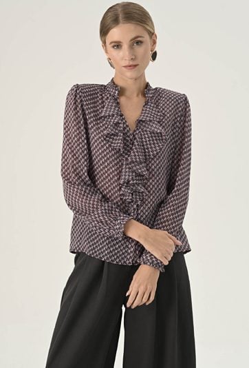 Bluzka ze zwiewnej tkaniny w różowo-czarny wzór