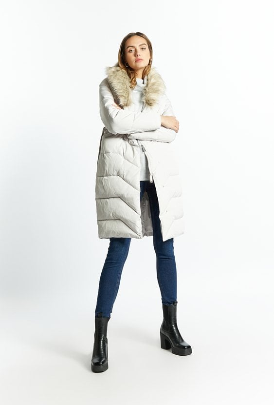 Płaszcz damski z odpinanym futerkiem