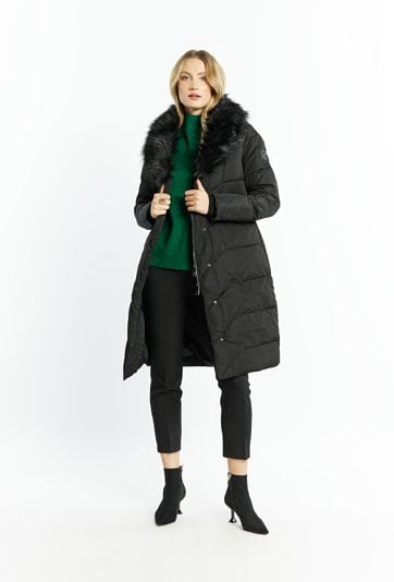 Płaszcz damski z odpinanym futerkiem