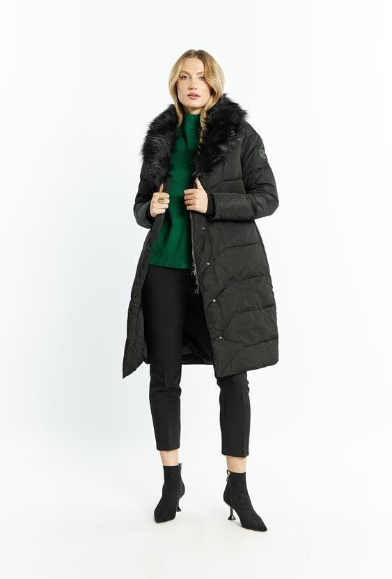 Płaszcz damski z odpinanym futerkiem