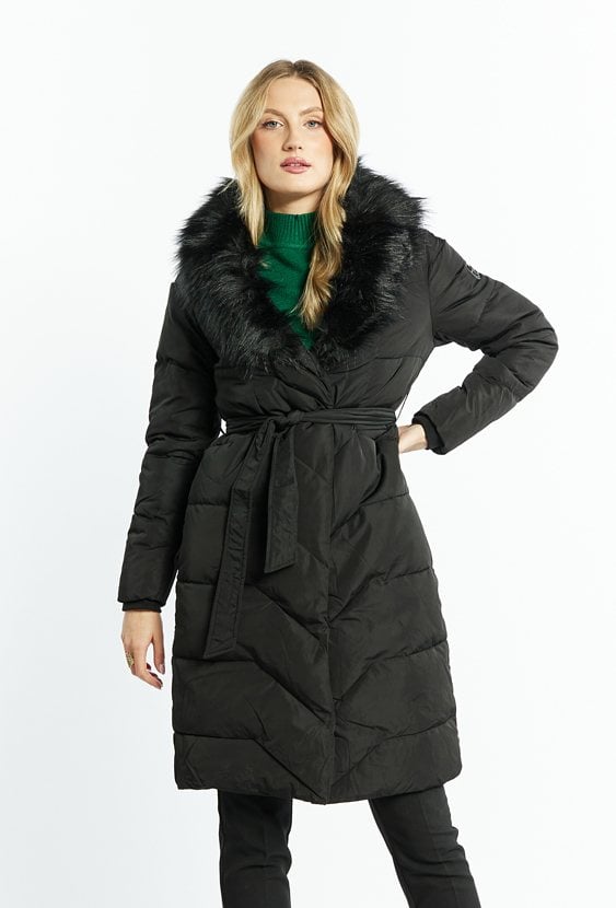 Płaszcz damski z odpinanym futerkiem