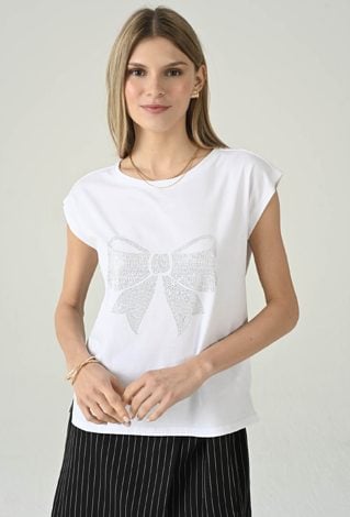 T-shirt damski z ozdobną kokardą