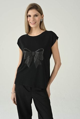 T-shirt damski z ozdobną kokardą