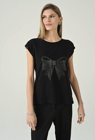 T-shirt damski z ozdobną kokardą