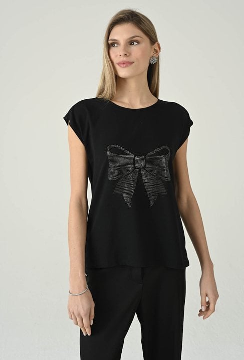 T-shirt damski z ozdobną kokardą