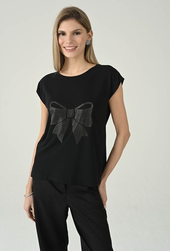 T-shirt damski z ozdobną kokardą