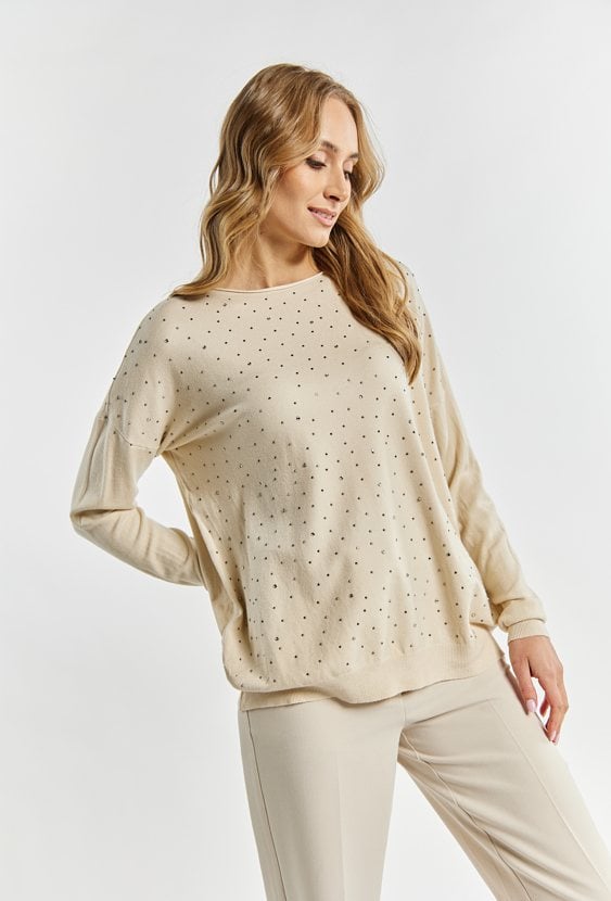 Sweter damski z ozdobną aplikacją