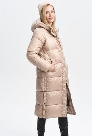 Długa pikowana kurtka z kapturem