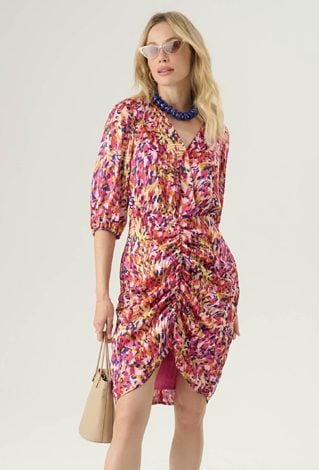 Sukienka z marszczeniem w energetyczny print