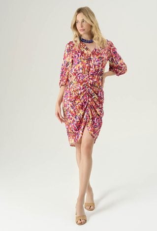 Sukienka z marszczeniem w energetyczny print