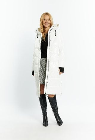 Dłuższy płaszcz damski z kapturem