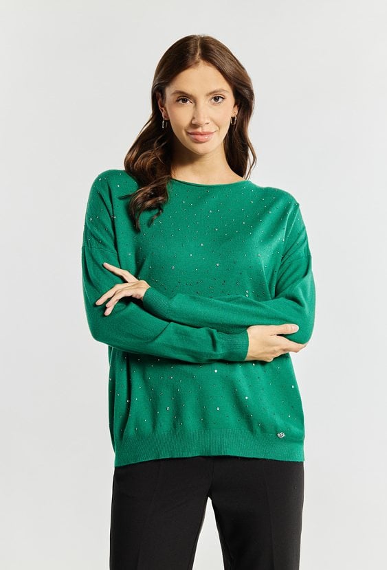 Sweter damski z ozdobną aplikacją