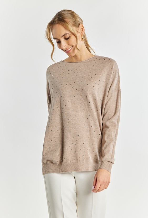 Sweter damski z ozdobną aplikacją