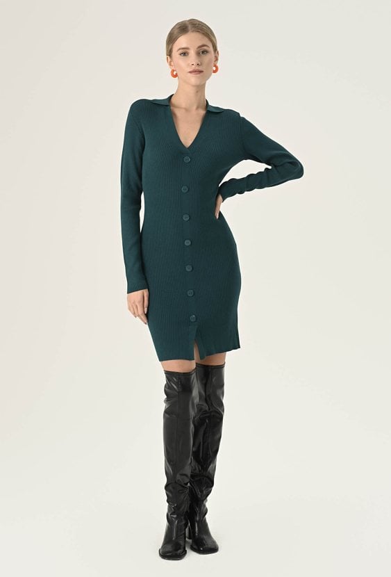 Zielona dzianinowa sukienka z wiskozą