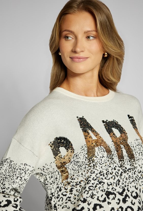 Sweter damski ze wzorem i cekinami