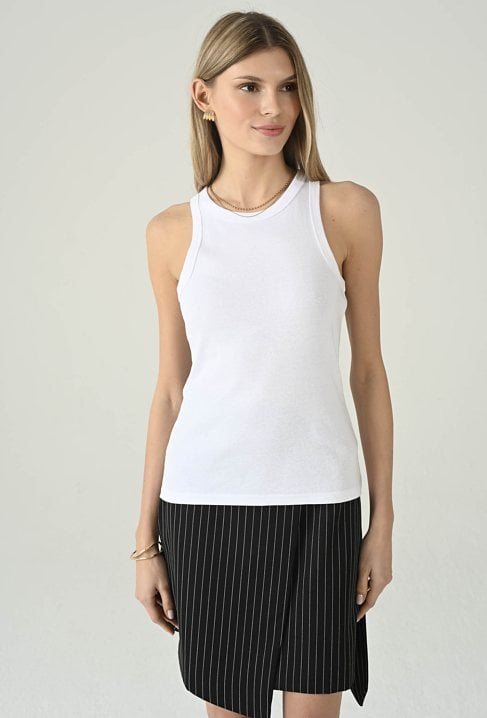 Top damski bez rękawów z okrągłym dekoltem
