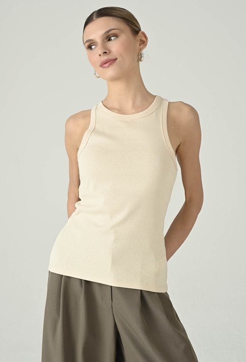 Top damski bez rękawów z okrągłym dekoltem