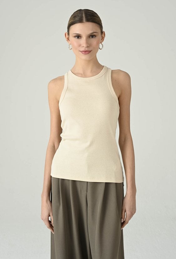 Top damski bez rękawów z okrągłym dekoltem