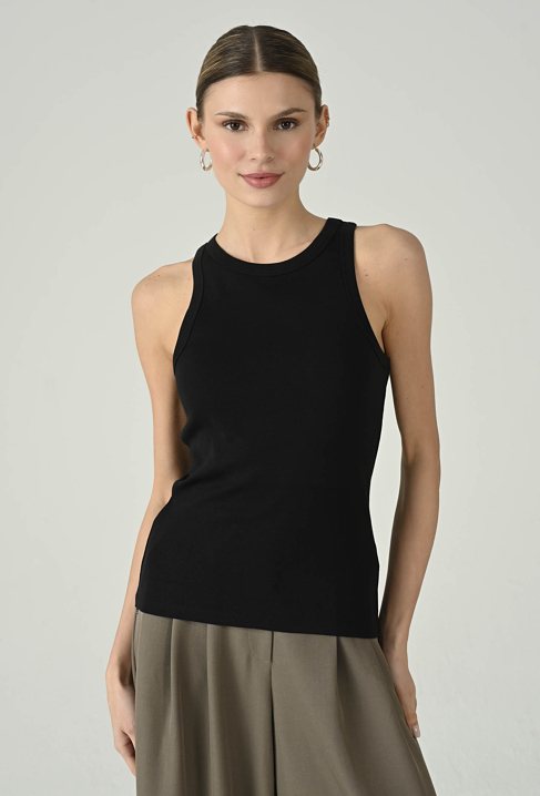 Top damski bez rękawów z okrągłym dekoltem