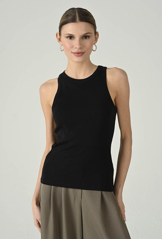 Top damski bez rękawów z okrągłym dekoltem