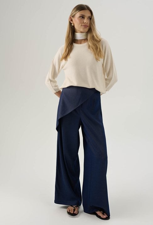 Szerokie długie spodnie z modnym detalem