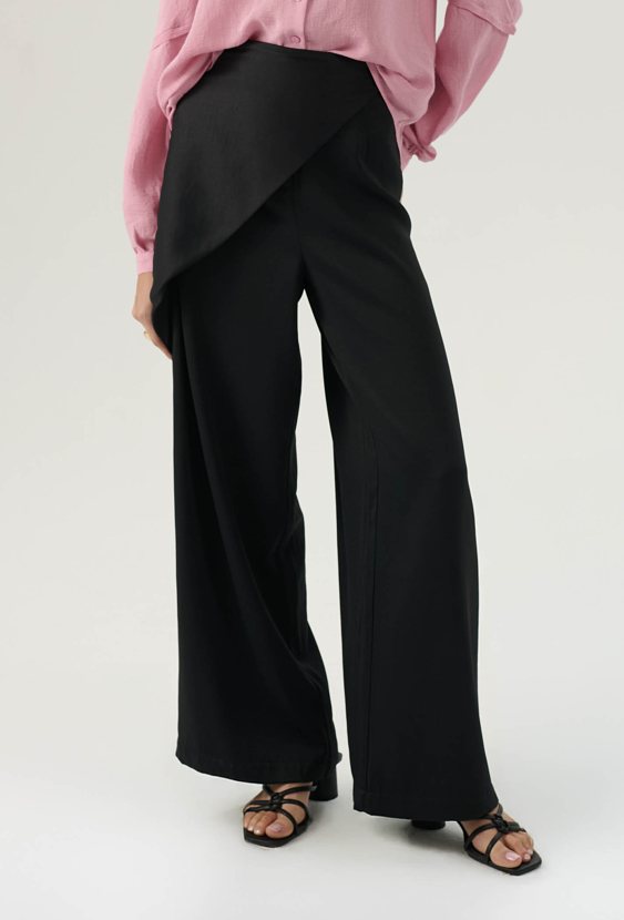 Szerokie długie spodnie z modnym detalem