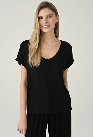 Bluzka z dekoltem V i podwiniętym rękawem