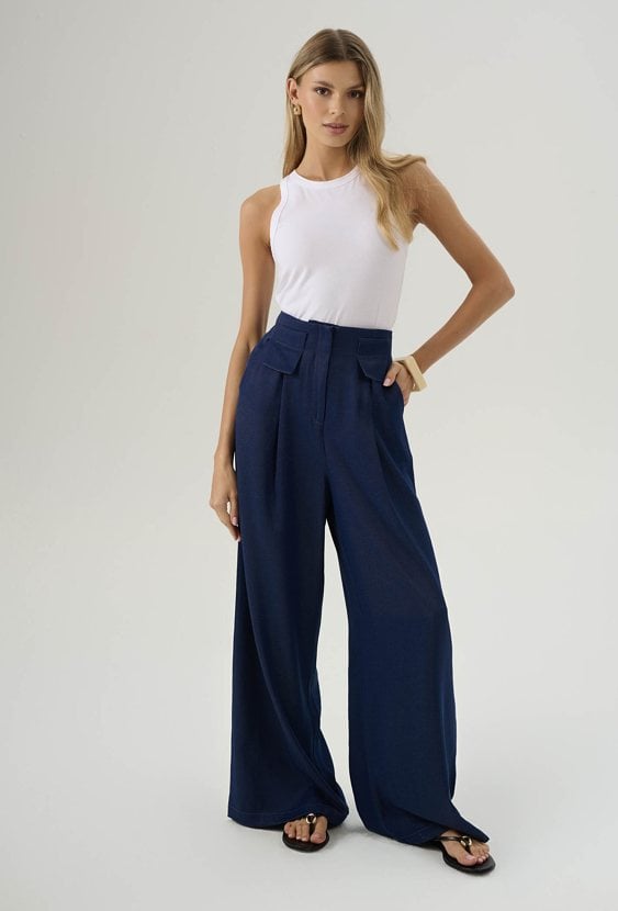 Szerokie spodnie z dodatkiem bawełny