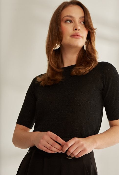 Połyskujący sweter z krótkim rękawem