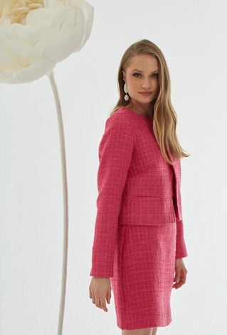 Różowa spódnica z tweedowej dzianiny