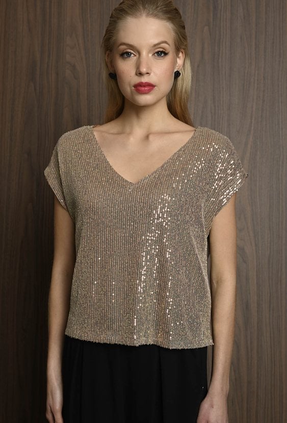 Cekinowa bluzka z krótkim rękawem