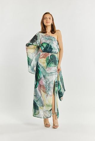 Wzorzysta sukienka na jedno ramię