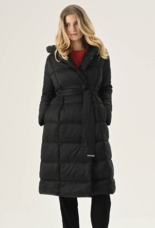 Ocieplany płaszcz wiązany w pasie