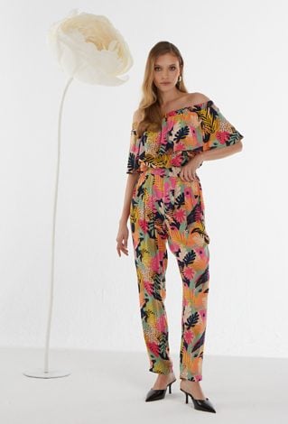 Wiskozowe spodnie w kolorowy wzór