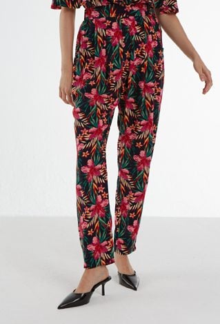 Wiskozowe spodnie w kolorowy wzór