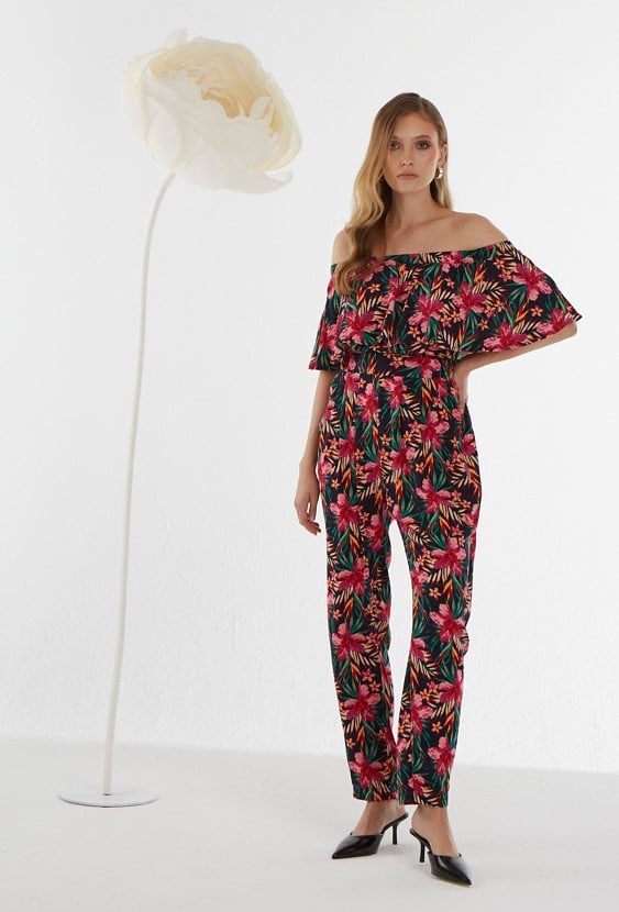 Wiskozowe spodnie w kolorowy wzór